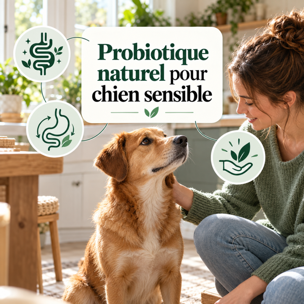 Chien brun assis près de son propriétaire, illustration de la digestion et de la flore intestinale